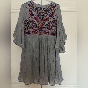 Sage Mini dress with floral embroidery flared sleeves